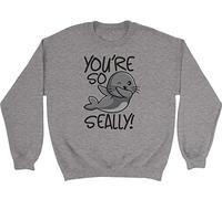 Shopagift Funny Seal Kids Sweatshirt You're So Seally Cute Dabbing Seal Gift Jumper Grey