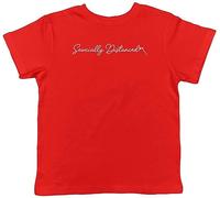 Shopagift Funny Sewcially Distanced Kids T-Shirt Sew Stitch Sewing Lover Childrens Tee Gift Red