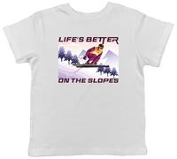 Shopagift Funny Skiing Kids T-Shirt Life's Better on The Slopes Childrens Tee Boys Girls White