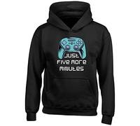 Shopagift Funny Video Gaming Kids Hoodie Just Five More Minutes Game Gamer Gift Hoody Hooded Top Black