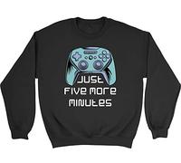 Shopagift Funny Video Gaming Kids Sweatshirt Just Five More Minutes Game Gamer Gift Jumper Black