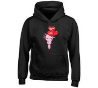 Shopagift Girl Who Loves Axolotls Kids Hoodie Aquatic Smiling Sea Creature Hoody Hooded Top Boys Girls Black