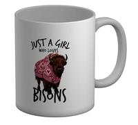 Shopagift Girl Who Loves Bisons Mug Animal Lover Mammals White 11oz Large Ceramic Cup