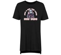 Shopagift Girl who Loves Moo Deng Women's Nightie Funny Hippo Hippopotamus Night Shirt Black