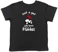 Shopagift Girl Who Loves Pandas Kids T-Shirt Jungle Wildlife Safari Childrens Tee Gift Black