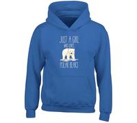 Shopagift Girl Who Loves Polar Bears Kids Hoodie Ice Wildlife Arctic Hoody Hooded Top Boys Girls Blue