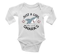 Shopagift Girl Who Loves Sharks Baby Grow Vest Bodysuit Sea Fish Ocean Boys Girls L/S