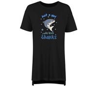 Shopagift Girl Who Loves Sharks Women's Nightie Marine Sealife Beach Night Shirt Black