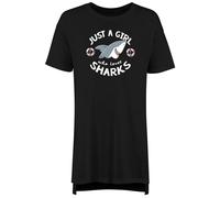 Shopagift Girl Who Loves Sharks Women's Nightie Sea Fish Ocean Night Shirt Black