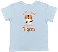 Shopagift Girl Who Loves Tigers Kids T-Shirt Jungle Safari Wildlife Childrens Tee Gift Light Blue