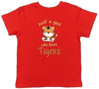 Shopagift Girl Who Loves Tigers Kids T-Shirt Jungle Safari Wildlife Childrens Tee Gift Red