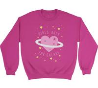 Shopagift Girls Rule the Galaxy Space Universe Cosmos Kids Sweatshirt Jumper Boys Girls Pink
