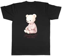Shopagift Goodnight Baby Bear Mens T-Shirt Teddy Bear in Pyjamas Tee Black