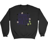 Shopagift Gothic Christmas Kids Sweatshirt Spooky Merry Jolly Xmas Skull Spider Jumper Boys Girls Black