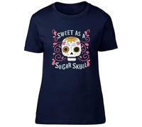 Shopagift Halloween Day of The Dead Womens T-Shirt Sweet as a Sugar Skull Ladies Tee Navy Blue