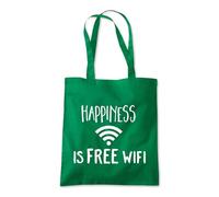Shopagift Happiness Is Free Wifi Internet Wi-Fi Tote Shopping Beach Bag 10 Litres Capacity - 42cm x 38cm
