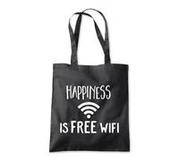 Shopagift Happiness Is Free Wifi Internet Wi-Fi Tote Shopping Beach Bag 10 Litres Capacity - 42cm x 38cm