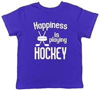 Shopagift Happiness is Playing Hockey Childrens Kids T-Shirt Blue