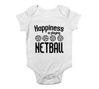 Shopagift Happiness is Playing Netball Baby Grow Vest Bodysuit White