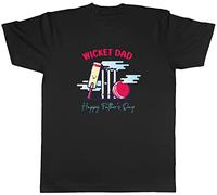 Shopagift Happy Fathers Day Mens T-Shirt Wicket Dad Cricket Lover Tee Gift Black