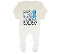Shopagift Happy First Birthday as my Daddy Blue Footprint Baby Romper Boys Girls