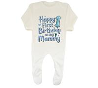 Shopagift Happy First Birthday as my Mummy Blue Footprint Baby Romper Boys Girls