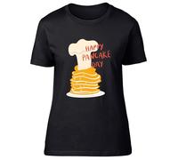 Shopagift Happy Pancake Day Chefs Hat Shrove Tuesday Womens T-Shirt Ladies Tee Black
