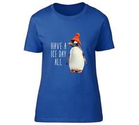Shopagift Have a Ice Day Womens T-Shirt Funny Penguin Ladies Tee Blue