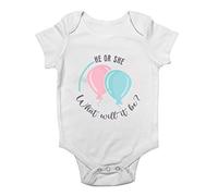 Shopagift He Or She What Will It Be Gender Reveal Baby Grow Vest Bodysuit Gift White