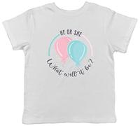 Shopagift He Or She What Will It Be Gender Reveal Childrens Kids T-Shirt Gift White