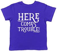 Shopagift Here Comes Trouble Childrens Kids T-Shirt Blue