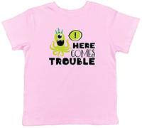 Shopagift Here Comes Trouble Childrens Kids T-Shirt Gift Light Pink
