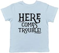 Shopagift Here Comes Trouble Childrens Kids T-Shirt Light Blue