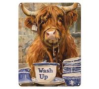 Shopagift Highland Cow Washing Dishes Funny Metal Poster Wall Sign Man Cave Shed Bar Bedroom Home Kitchen - A4