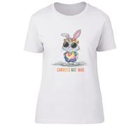Shopagift Hippie Bunny Rabbit Womens T-Shirt Carrots not War Funny Ladies Tee White