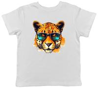 Shopagift Hipster Cheetah Kids T-Shirt Wildlife Sunglasses Big Cat Animal Childrens Tee Boys Girls White