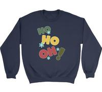 Shopagift Ho Ho Oh! Christmas Sweatshirt Funny Xmas Snowflakes Unisex Jumper Navy