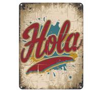 Shopagift Hola Hello in Spanish Spain Metal Poster Wall Tin Sign Man Cave Shed Bar Bedroom Home Kitchen - A5