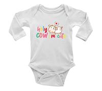 Shopagift Holy Cow I'm Cute Animal Long Sleeve Baby Grow Vest Bodysuit Gift White