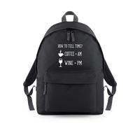 Shopagift How to Tell Time Coffee AM Wine PM Funny Backpack Rucksack 18 Litres Capacity - 42cm x 31cm x 21cm