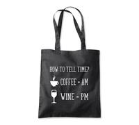 Shopagift How to Tell Time Coffee AM Wine PM Funny Tote Shopping Beach Bag 10 Litres Capacity - 42cm x 38cm