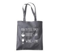Shopagift How to Tell Time Coffee AM Wine PM Funny Tote Shopping Beach Bag 10 Litres Capacity - 42cm x 38cm