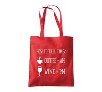 Shopagift How to Tell Time Coffee AM Wine PM Funny Tote Shopping Beach Bag 10 Litres Capacity - 42cm x 38cm