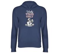 Shopagift Husky Vibes Only Hoodie Unisex Funny Siberian Husky Dog Lover Hoody Hooded Top Navy Blue