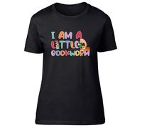 Shopagift I am a Little Bookworm Womens T-Shirt Love Reading Books Fiction Ladies Tee Black