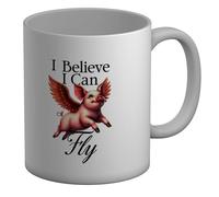 Shopagift I Believe I Can Fly Angel Wings Flying Pig Mug White 11oz Large Ceramic Cup