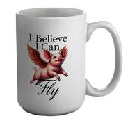 Shopagift I Believe I Can Fly Angel Wings Flying Pig Mug White 15oz Large Ceramic Cup