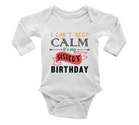 Shopagift I Can't Keep Calm It's My Sister's Birthday Long Sleeve Baby Vest Bodysuit White
