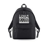 Shopagift I Could Be Social or I Could Read My Books Backpack Rucksack 18 Litres Capacity - 42cm x 31cm x 21cm