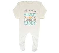 Shopagift I Get My Good Looks From Mummy And Bad Habbits From Daddy Baby Sleepsuit Romper Gift White